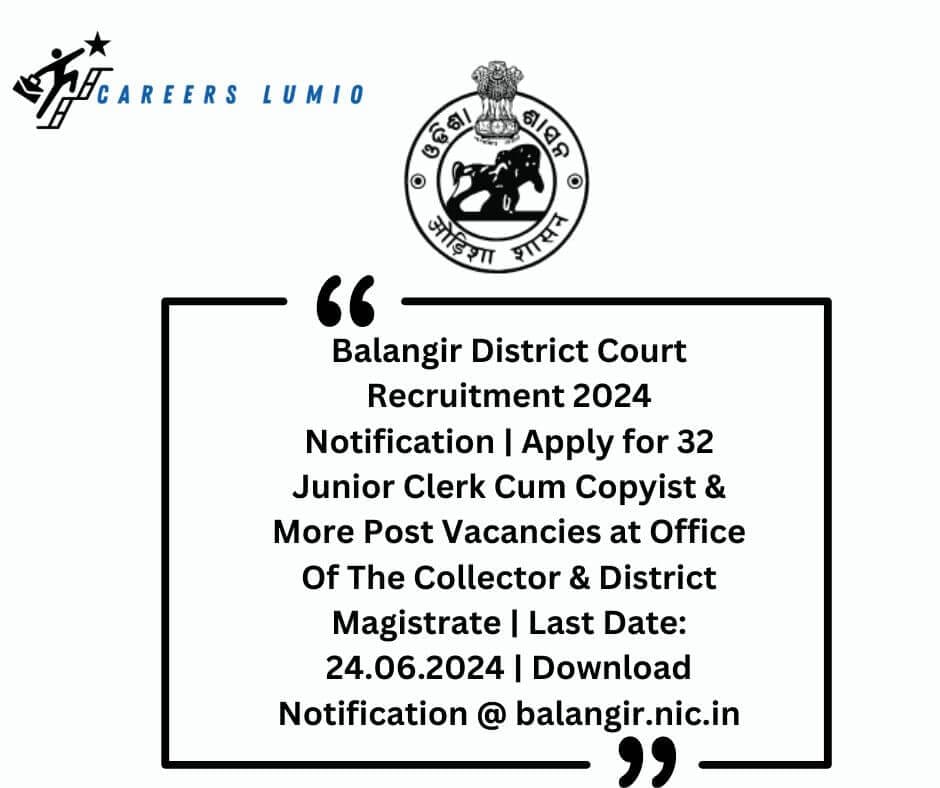 Balangir District Court Recruitment 2024 Notification