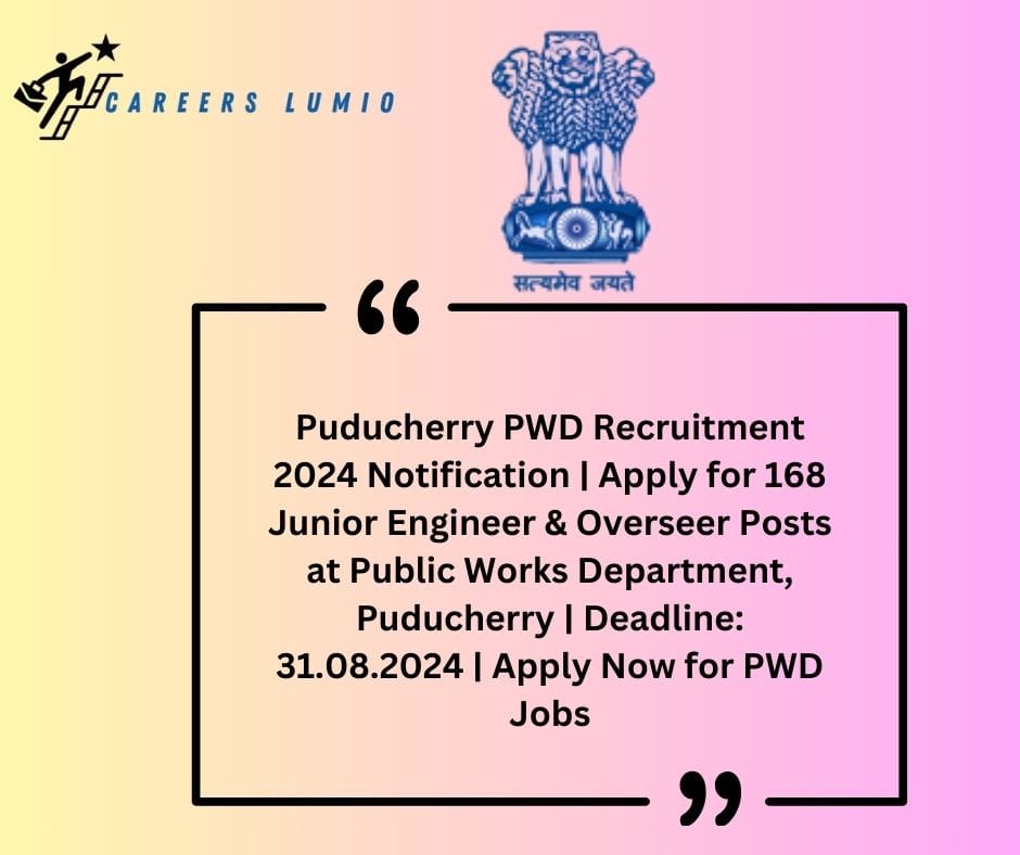 Puducherry PWD Recruitment 2024 Notification