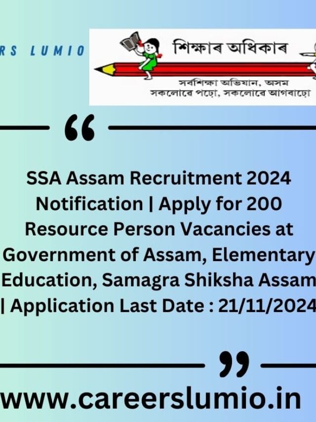 SSA Assam Recruitment 2024 Notification